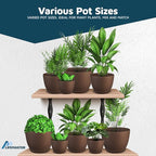 Brown Plant Pots with Drainage Holes & Saucers 3 Pack, Indoor & Outdoor - Image 4