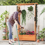 Giantex Raised Garden Bed with Trellis & Hanging Roof, Wood Planter Box with - Image 3
