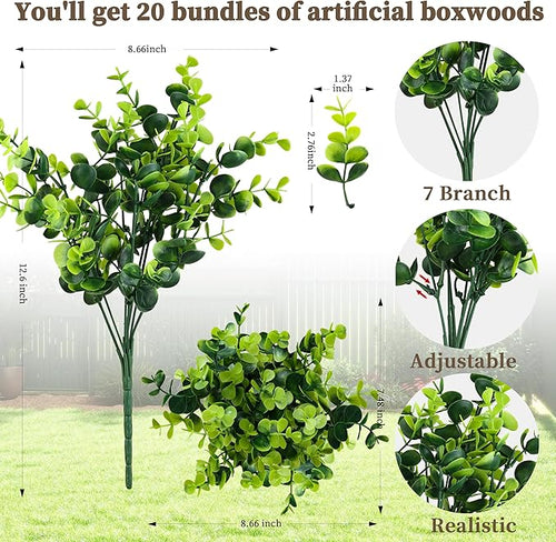 20 Bundles Artificial Greenery Boxwood Plants, Fake Plant - Image 2