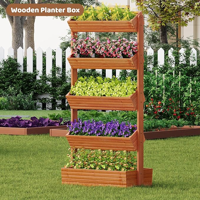 FILWH Wooden Raised Garden Bed Vertical Planter Box, Freestanding Plant Stand - Image 4