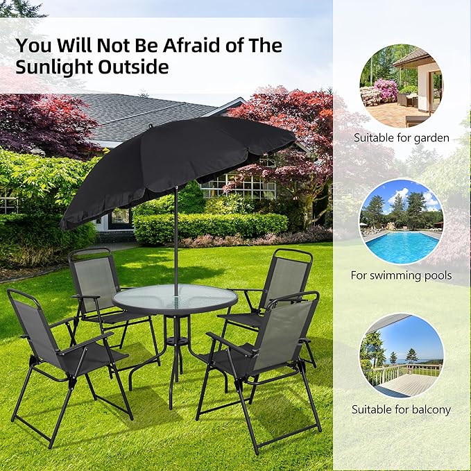 Vongrasig 6 Piece Folding Patio Dining Set, Small Metal Outdoor Garden Patio - Image 7