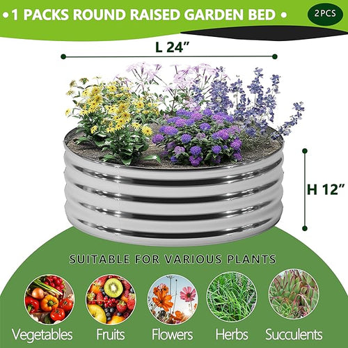 2PCS 2x2x1FT Galvanized Raised Garden Bed Kit, Vegetable Boxes-Round Metal - Image 2