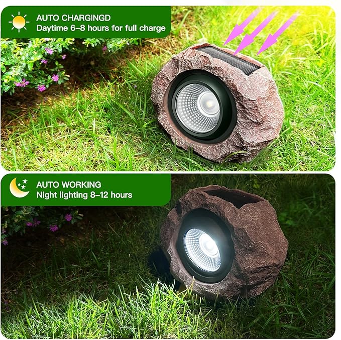 Timeflies Solar Rock Lights Outdoor, 2 Pack Super Bright Solar Spot Lights - Image 5