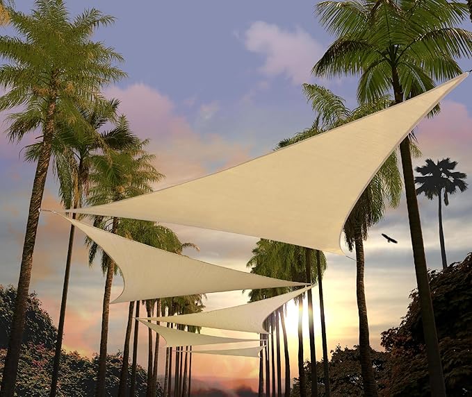 Amgo Custom Size 27' x 27' x 27' Beige Triangle Sun Shade Sail Order to Make by Amgo