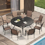 VICLLAX Patio Table and Chair Set of 8, All Weather Metal Round Outdoor Dining by HOME