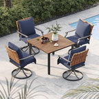 Grand patio 5-Piece Outdoor Dining Set, 4 Leather-Look Wicker Swivel Blue Patio by GrandPatio