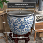 Red Lantern Large 22" Porcelain Fishbowl Blue & White Floral Planter - Image 4