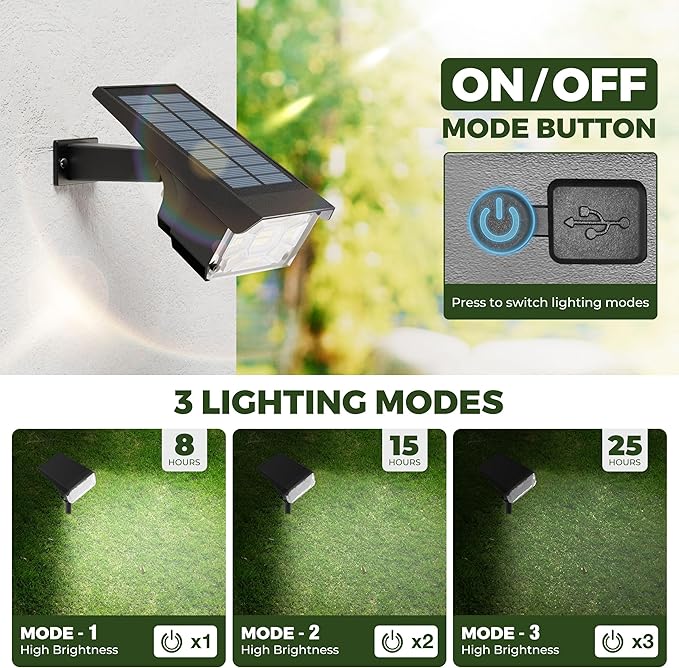 Kingsyard Solar Lights Outdoor Waterproof IP68, 47 LEDs 3 Lighting Modes USB & - Image 2
