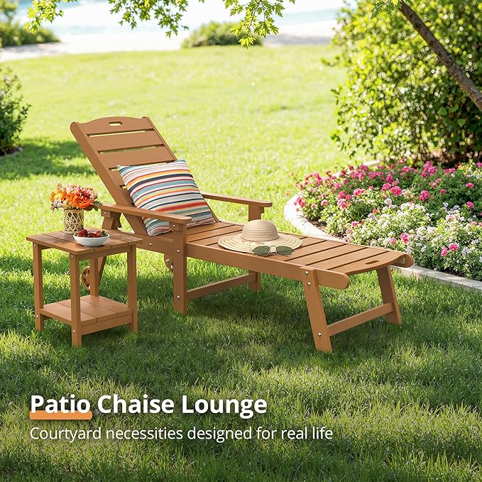 LUE BONA Outdoor Chaise Lounge, HDPS Chaise Lounger, 5 Positions Adjustable - Image 4