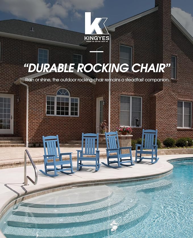 KINGYES HDPE Patio Rocking Chair Set of 4, Outdoor Rocking Chairs Porch Rocker - Image 7