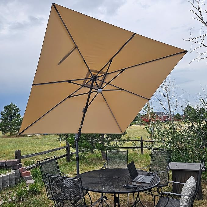 PURPLE LEAF 10 Feet Patio Umbrella Outdoor Cantilever Solar Powered LED Swivel by PURPLELEAF