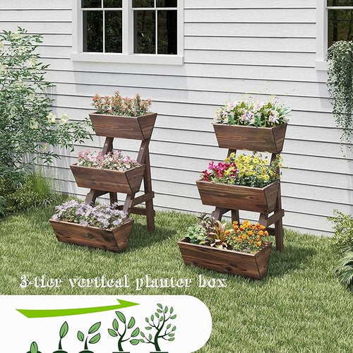3-Tiers Wooden Raised Garden Bed Tiered Planter Box Flower Pots Vertical Garden - Image 2