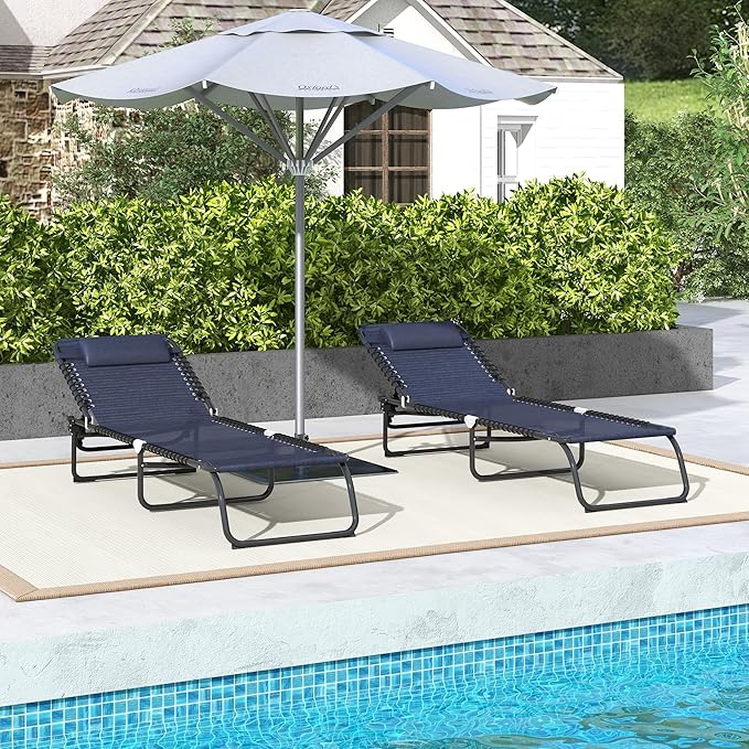 Outsunny Folding Chaise Lounge Chair Set of 2, Patio Sun Tanning Chair - Image 7
