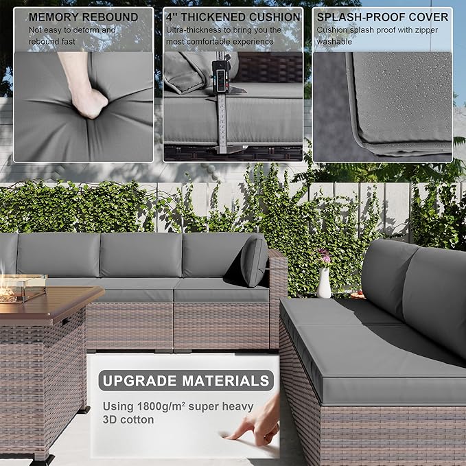 Kullavik 13 Pieces Outdoor Patio Furniture Set, PE Wicker Rattan Sectional Sofa - Image 4