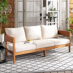SAFAVIEH Outdoor Collection Theo Natural Teak Solid Wood/Taupe Cushion 3-Seater - Image 2