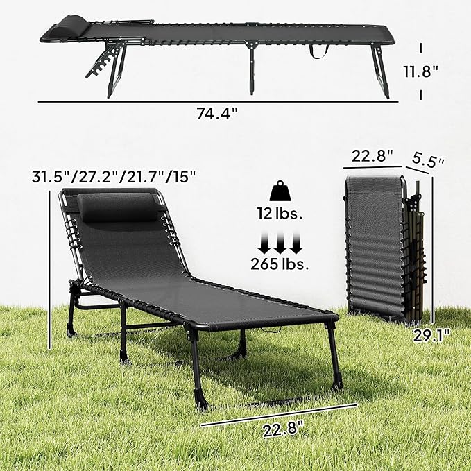 Outsunny Folding Chaise Lounge Chair, Patio Sun Tanning Chair, Outdoor Chaise - Image 3