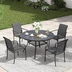 VICLLAX Patio Table and Chair Set of 4, All Weather Metal Round Outdoor Dining by HOME