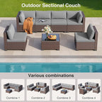 7 Pieces Outdoor Patio Furniture Set, PE Rattan Outdoor Wicker Sectional - Image 5