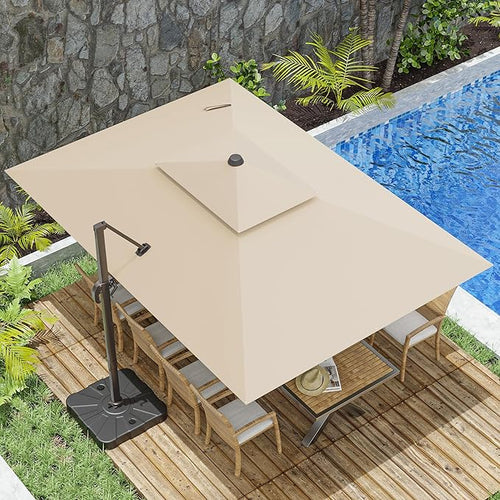 10x13FT Cantilever Outdoor Patio Umbrellas, Double Top Large Rectangle Umbrella by ZLACUIU