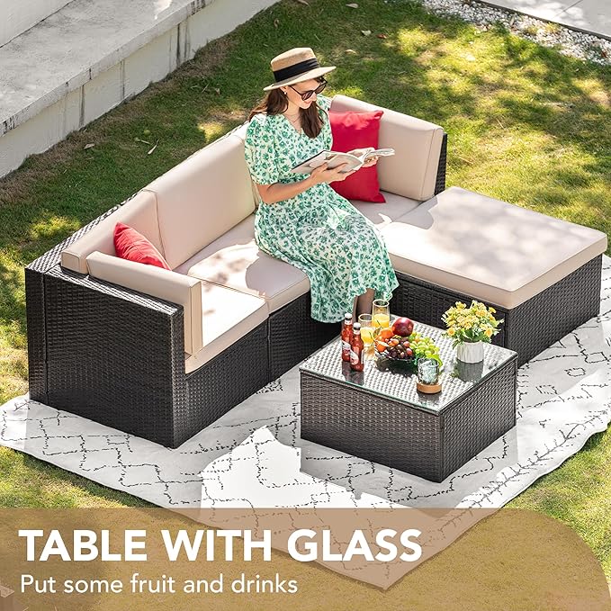 Devoko 5 Pieces Patio Furniture Sets All Weather Outdoor Sectional Patio Sofa - Image 4