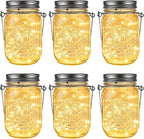 GIGALUMI Hanging Mason Jar Solar Lights, 6 Pack 30 Led Tinplate Lids Hanging by GIGALUMI