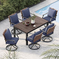 Grand patio 7-Piece Outdoor Dining Set, 6 Leather-Look Wicker Swivel Blue Patio by GrandPatio