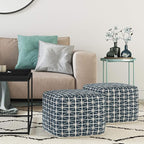 SIMPLIHOME Noreen Boho Square Pouf in Dark Blue and White Handloom Woven Pattern - Image 3