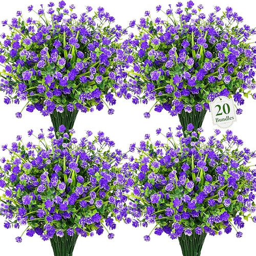 20 Bundles Artificial Flowers for Outdoors Fake Plastic Flowers UV Resistant by Besteek