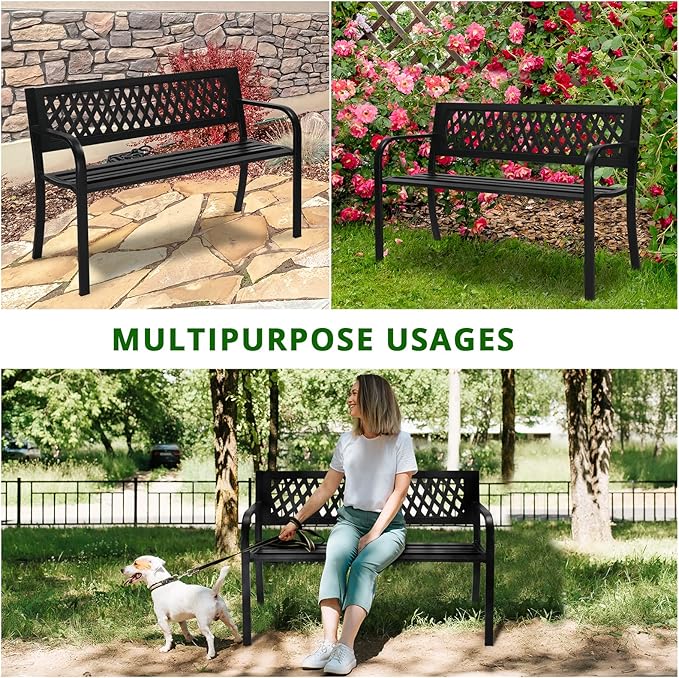 VINGLI 47'' Outdoor Bench, Weather Resistant Garden Patio Bench Powder Coated - Image 7