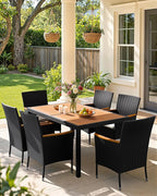 Flamaker 7 Piece Patio Dining Set Outdoor Acacia Wood Table and Chairs - Image 2