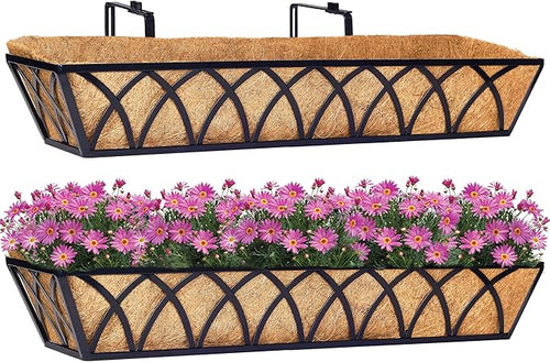 30 Inch Window Deck with Coco Liner Set of 2, Metal Hanging Flower Planter by LAWYAMAI