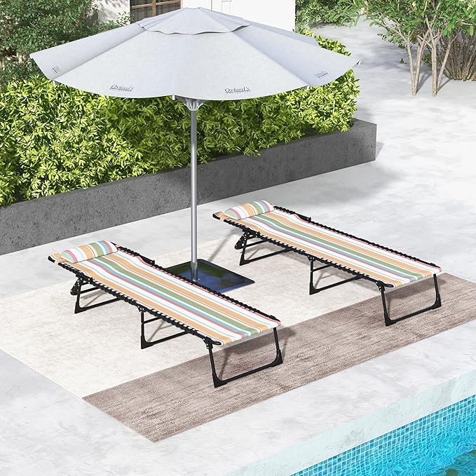 Outsunny Folding Chaise Lounge Chair Set of 2, Patio Sun Tanning Chair - Image 7