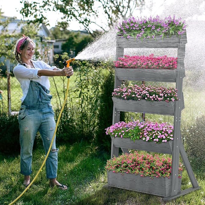DoCred Vertical Wooden Raised Garden Bed, 5 Tier Garden Planters Freestanding - Image 2