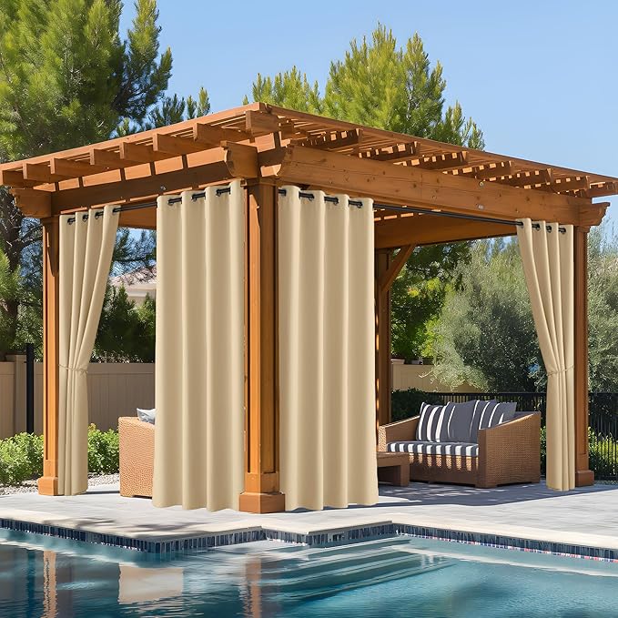 NICETOWN Fade Resistant Outdoor Curtains 2 Panels, Patio Waterproof Drapery by NICETOWN