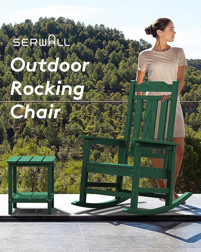 SERWALL Outdoor Rocking Chair Set of 4, Patio Rocking Chairs Set, HDPE Rocking - Image 8