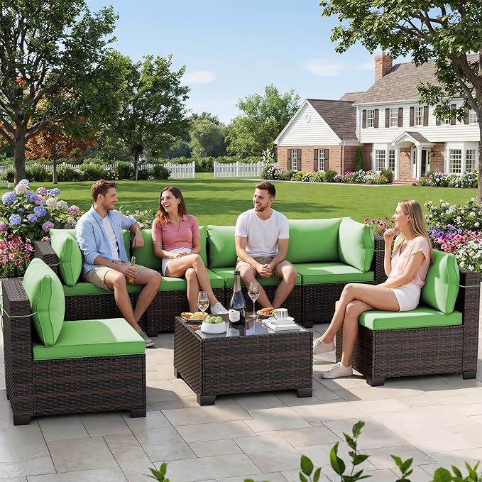 LEVELEVE 7 Pieces Outdoor Patio Furniture Sets, Rattan Conversation Sectional by Enjoyyourlife