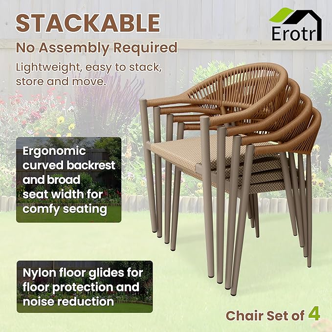 4 Pcs Stackable Patio Dining Chairs, Aluminum Rattan Outdoor Dining Chair - Image 6