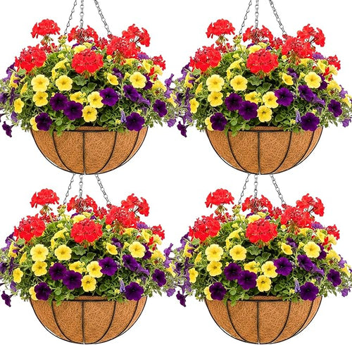 12 inch Metal Hanging Baskets For Plants Outdoor 4 Pack Round Metal Wire by JFFLYIT