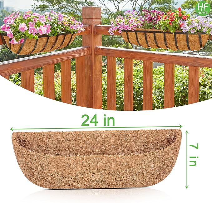 HFHOME 2 Pcs Coco Liners for Planters 24 Inch, Horse Trough Coconut Planter - Image 2
