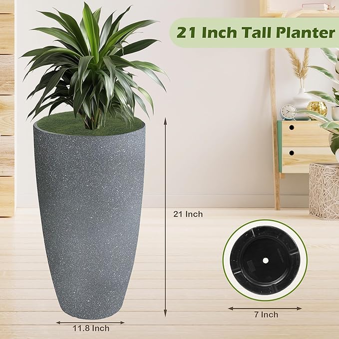 2 Packs 21 inch Tall Planter, Indoor Outdoor Round Planter - Image 3