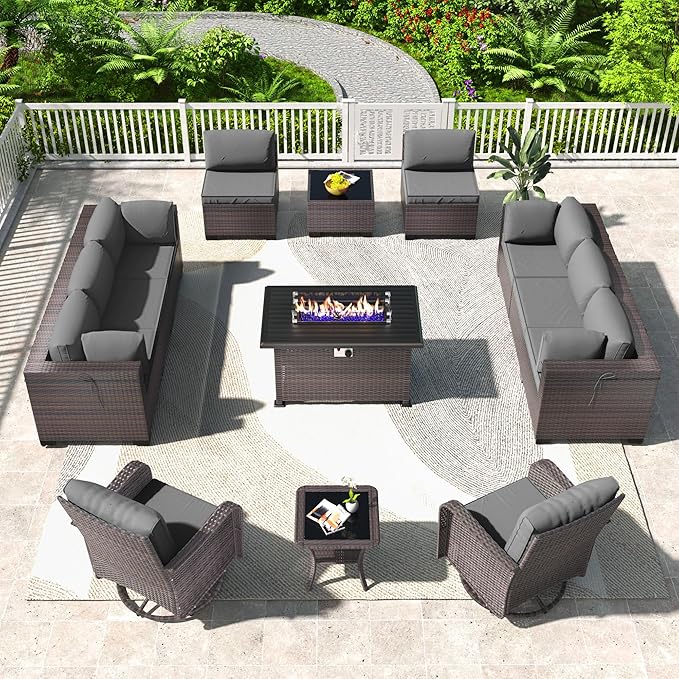Kullavik 13 Pieces Outdoor Patio Furniture Set, PE Wicker Rattan Sectional Sofa by KULLAVIK