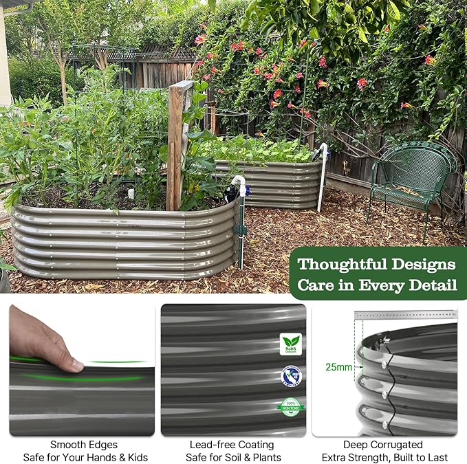A ANLEOLIFE 8x4x2ft Galvanized Raised Garden Bed Kit, Oval Metal Deep Root - Image 4