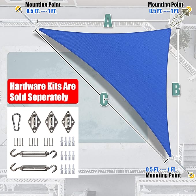 Amgo Custom Size 11' x 20' x 22.8' Blue Right Triangle Sun Shade Sail Order to - Image 7