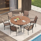VICLLAX Patio Table and Chair Set of 6, All Weather Metal Round Outdoor Dining by HOME
