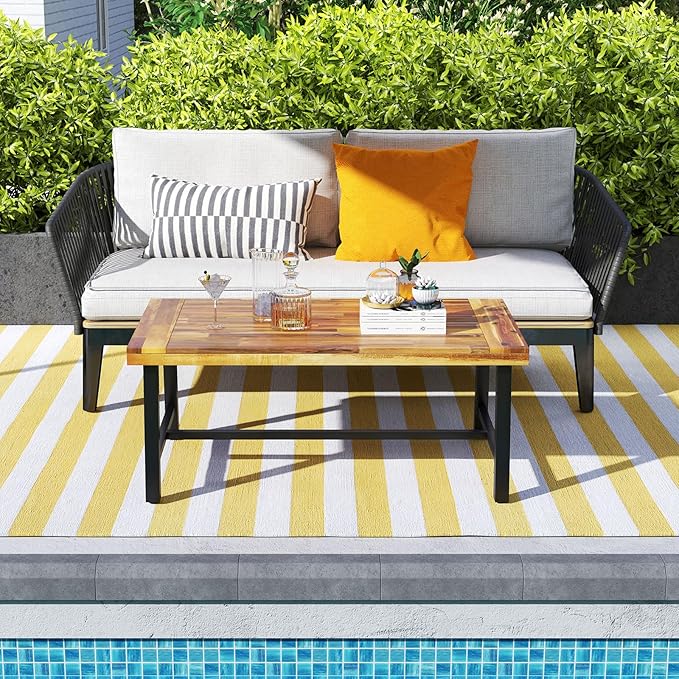 Tangkula Outdoor Acacia Wood Coffee Table, Rectangle Rustic Accent Table - Image 9