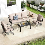 MFSTUDIO 5 Seats Large Metal Patio Conversation Sets, 4 Pieces Outdoor Patio by MFSTUDIO