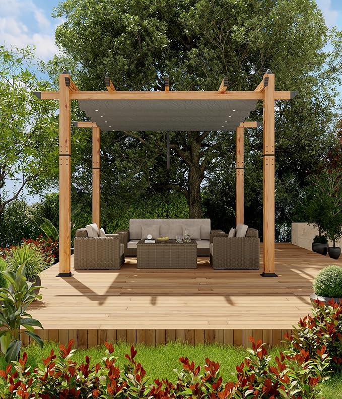 GarveeLife 10 x 10 ft Wood-Grain Aluminum Pergola Outdoor Pergola - Image 2