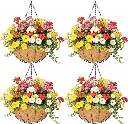 4 Pack 14 Inch Hanging Baskets for Plants Outdoor Metal Hanging Planter Hanging by Qusuxi