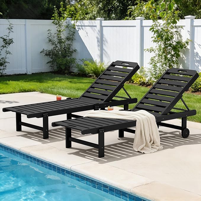 SERWALL Outdoor Chaise Lounge Set of 2, All-Weather HDPE Pool Lounge Chairs by SERWALL