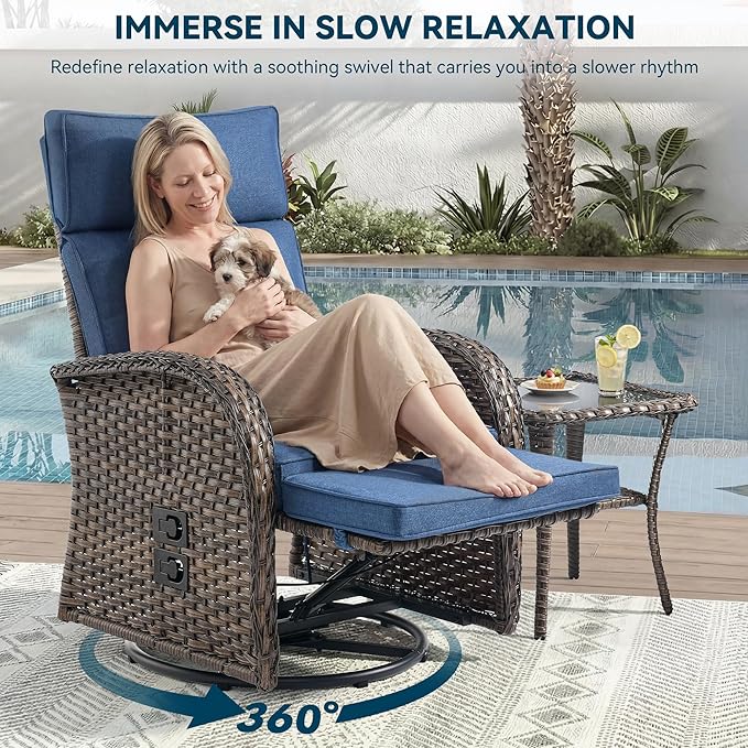 3 Pieces Zero Gravity Patio Swivel Rocking Recliner Chairs Set of 2 - Image 3